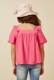 GY7193 Pink Girls Square Neck Ruffle Shoulder Textured Top Back