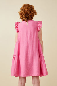 GY7194 Pink Girls Side Panel Detailed Ruffle Sleeve Dress Back