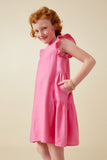 GY7194 Pink Girls Side Panel Detailed Ruffle Sleeve Dress Side