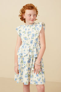 Girls Textured Romantic Floral Split Tiered Dress Front