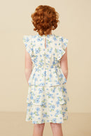 Girls Textured Romantic Floral Split Tiered Dress Back