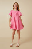 GY7216 Pink Girls Textured Polka Dot Gauze Asymmetric Paneled Dress Full Body