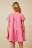 GY7216 Pink Girls Textured Polka Dot Gauze Asymmetric Paneled Dress Back