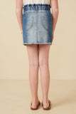 GY7232 Mid Denim Girls Paperbag Waist Washed Panel Denim Skirt Back