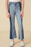 GY7234 Denim Girls Fray Detailed Two Tone Flare Jeans Front