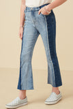 GY7234 Denim Girls Fray Detailed Two Tone Flare Jeans Side