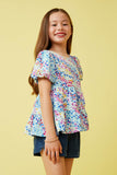 GY7257 Blue Mix Girls Abstract Multi Color Dot Peplum Top Side