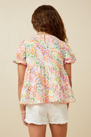 GY7257 Pink Mix Girls Abstract Multi Color Dot Peplum Top Back