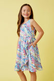 GY7262 Blue Mix Girls Abstract Multi Color Dot Ruffled Tank Dress Side