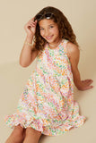 GY7262 Pink Mix Girls Abstract Multi Color Dot Ruffled Tank Dress Pose