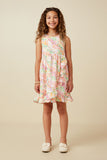 GY7262 Pink Mix Girls Abstract Multi Color Dot Ruffled Tank Dress Full Body