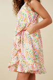 GY7262 Pink Mix Girls Abstract Multi Color Dot Ruffled Tank Dress Detail