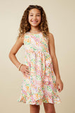 GY7262 Pink Mix Girls Abstract Multi Color Dot Ruffled Tank Dress Front
