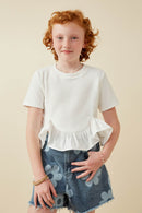 GY7268 Off White Girls Mix Media Poplin Hem Knit Top Front