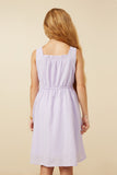 GY7270 Lavender Girls Ruffle Neck Smocked Waist Texture Stripe Dress Back