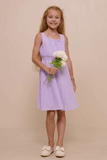 GY7270 Lavender Girls Ruffle Neck Smocked Waist Texture Stripe Dress Gif
