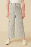 GY7276 Grey Girls Stretchy Pinstripe Cargo Carpenter Pants Front