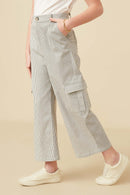 GY7276 Grey Girls Stretchy Pinstripe Cargo Carpenter Pants Side