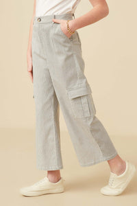 GY7276 Grey Girls Stretchy Pinstripe Cargo Carpenter Pants Side