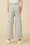 GY7276 Grey Girls Stretchy Pinstripe Cargo Carpenter Pants Back