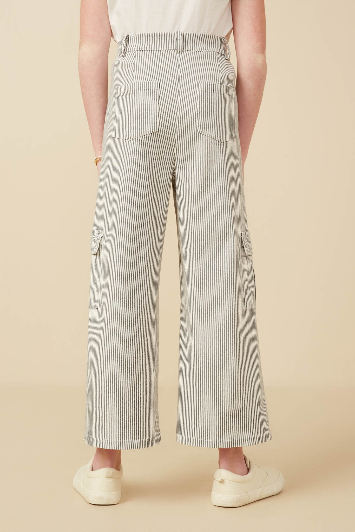 GY7276 Grey Girls Stretchy Pinstripe Cargo Carpenter Pants Back