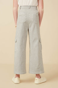 GY7276 Grey Girls Stretchy Pinstripe Cargo Carpenter Pants Back