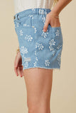 GY7280 Blue Girls Floral Printed Distressed Denim Shorts Detail