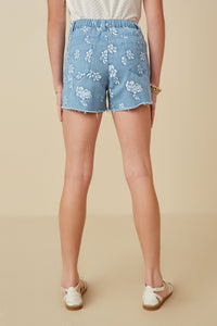 GY7280 Blue Girls Floral Printed Distressed Denim Shorts Side