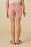 GY7280 Pink Girls Floral Printed Distressed Denim Shorts Back