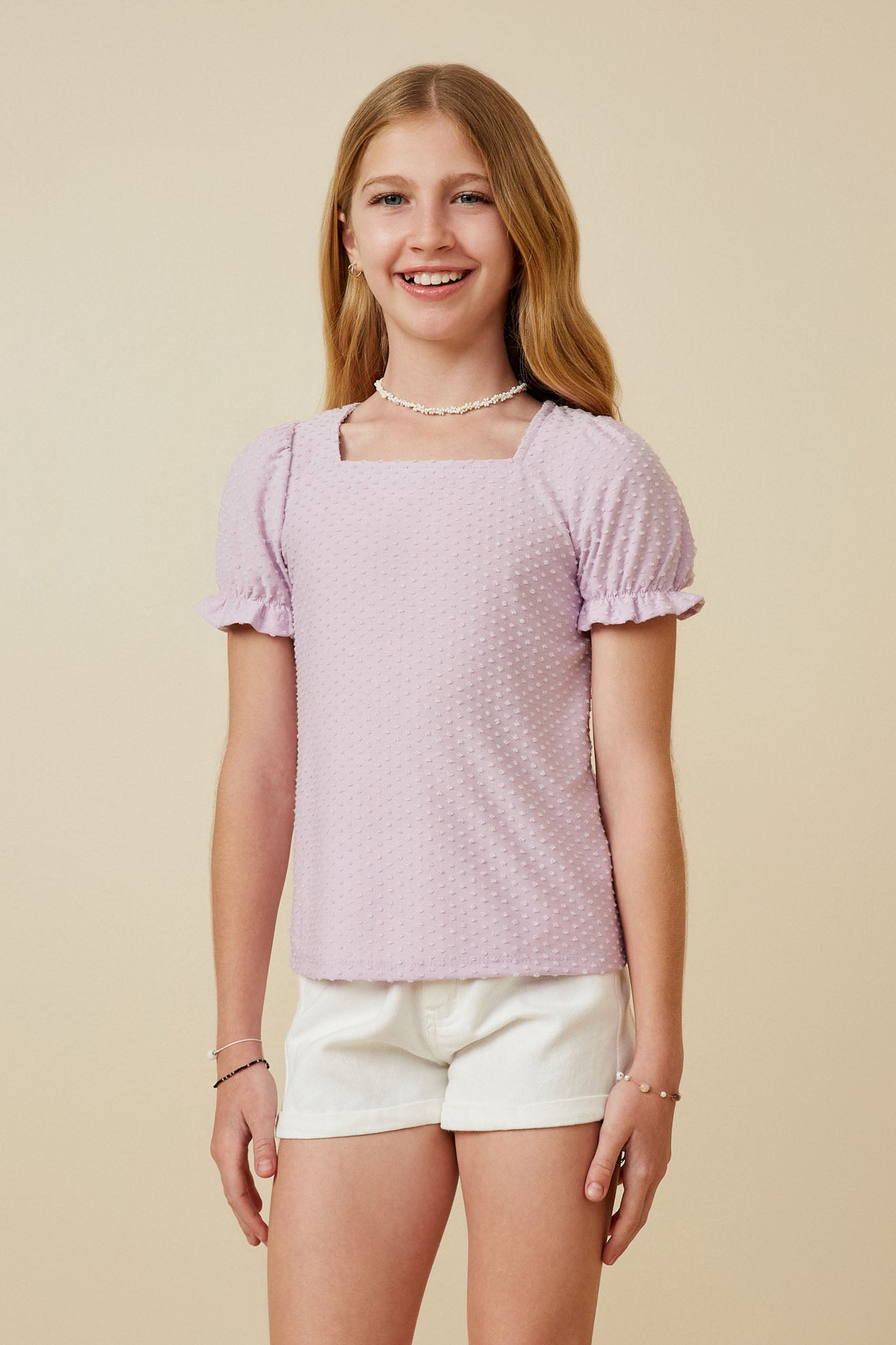 Knit Swiss Dot Square Neck Tee