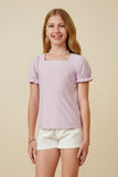GY7290 Lavender Girls Knit Swiss Dot Square Neck Tee Front