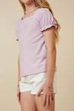 GY7290 Lavender Girls Knit Swiss Dot Square Neck Tee Side