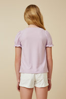GY7290 Lavender Girls Knit Swiss Dot Square Neck Tee Back