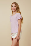 GY7290 Lavender Girls Knit Swiss Dot Square Neck Tee Front 2
