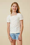 GY7290 Off White Girls Knit Swiss Dot Square Neck Tee Front
