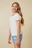 GY7290 Off White Girls Knit Swiss Dot Square Neck Tee Side