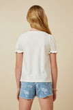 GY7290 Off White Girls Knit Swiss Dot Square Neck Tee Back