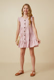 GY7296 Blush Girls Ruffled Button Down Tiered Tank Dress Full Body