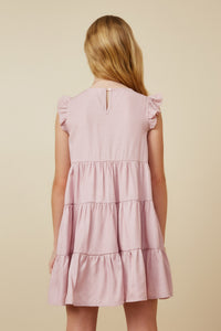 GY7296 Blush Girls Ruffled Button Down Tiered Tank Dress Back