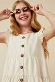 GY7296 Ivory Girls Ruffled Button Down Tiered Tank Dress Front 2