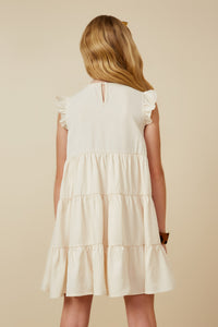 GY7296 Ivory Girls Ruffled Button Down Tiered Tank Dress Back