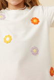 GY7311 Off White Girls Multi Floral Patched Knit Tee Detail