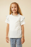 GY7315 Off White Girls Contrast Tipped Ruffled Ribbed Knit Top Front