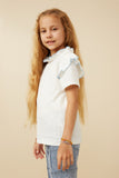 GY7315 Off White Girls Contrast Tipped Ruffled Ribbed Knit Top Side