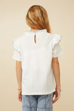 GY7315 Off White Girls Contrast Tipped Ruffled Ribbed Knit Top Back