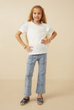 GY7315 Off White Girls Contrast Tipped Ruffled Ribbed Knit Top Full Body