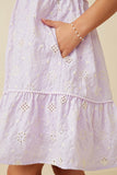 GY7320 Lavender Girls Floral Crochet And Lace Detail Tank Dress Detail