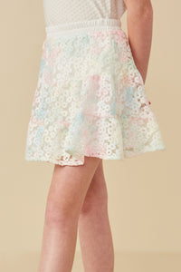 GY7325 Pink Girls Floral Crochet And Lurex Tiered Skirt Side