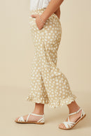 GY7327 Beige Girls Floral Elastic Waist Ruffle Hem Pants Side