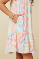 Girls Gradient Mixed Checker Tank Dress Detail